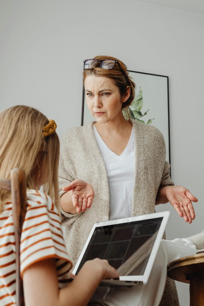 Mother talking with her daughter