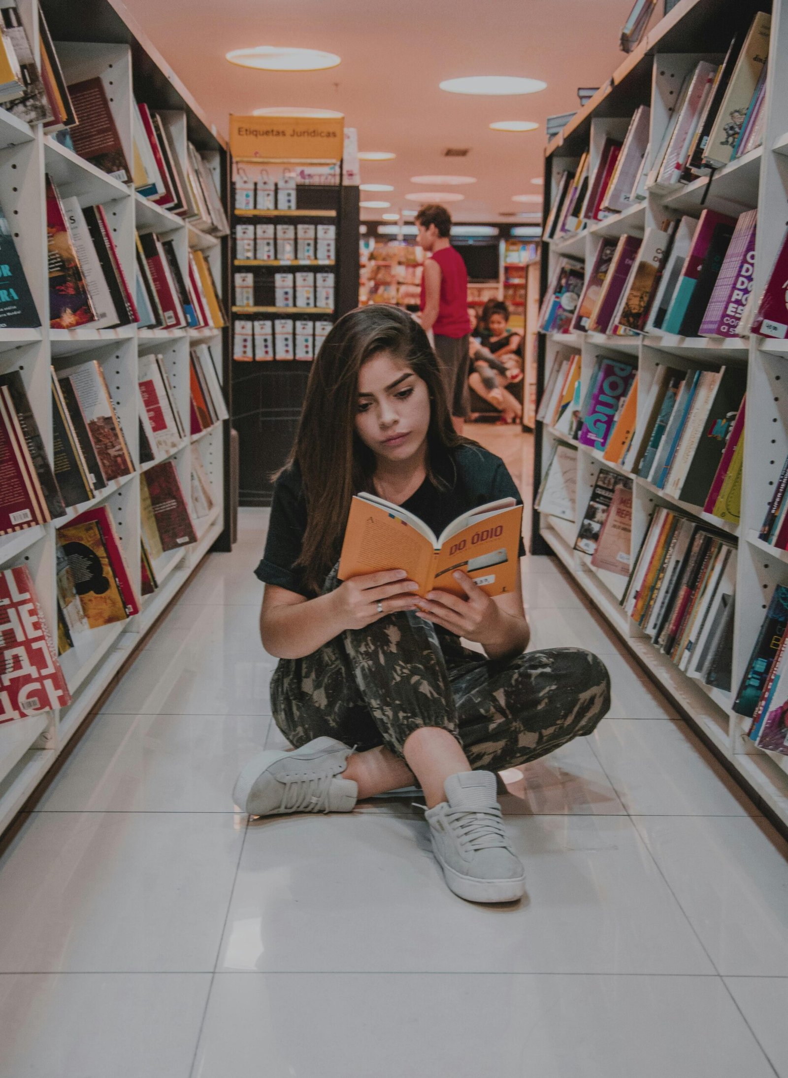 Girl Reading in Library