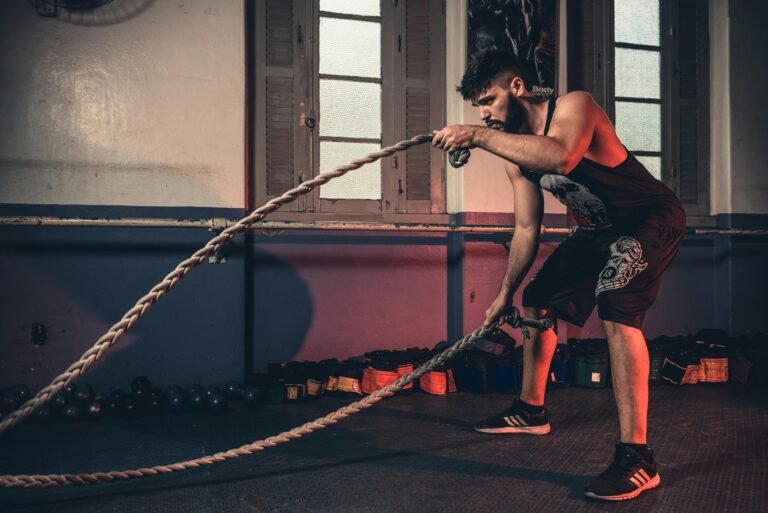 Man working out with ropes