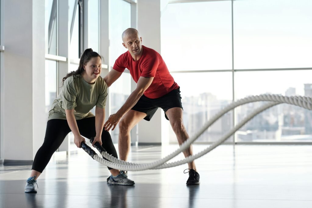 Woman working out with her coach