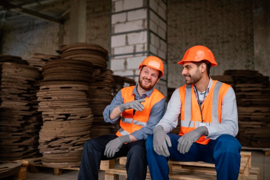 men taking break from work to discuss finances