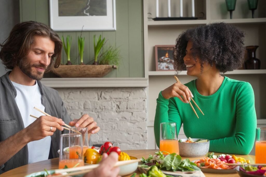 Couple in their home eating healthy and nutritious meals