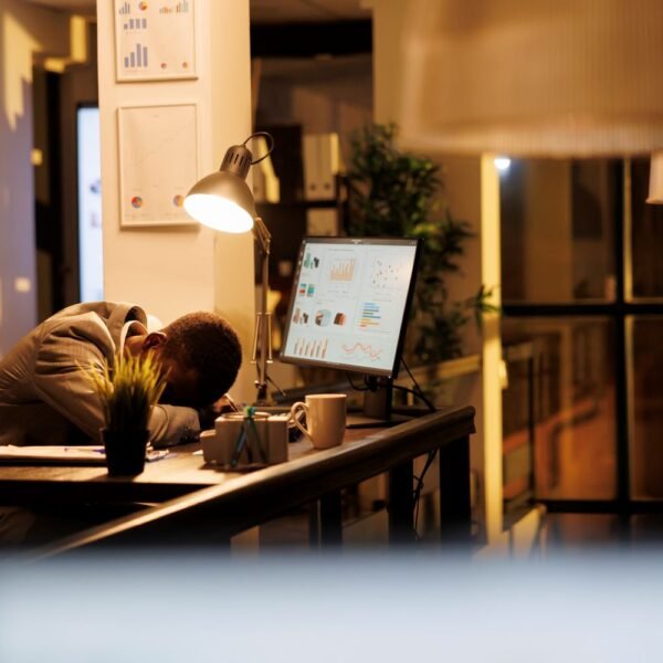 Mentally burned out man in office